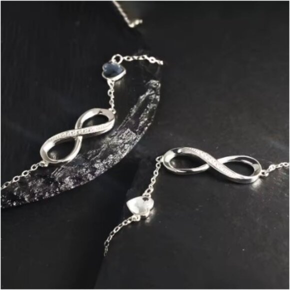 S925 Infinity Heart Symbol Charm Link Bracelet NEW - Picture 2 of 6